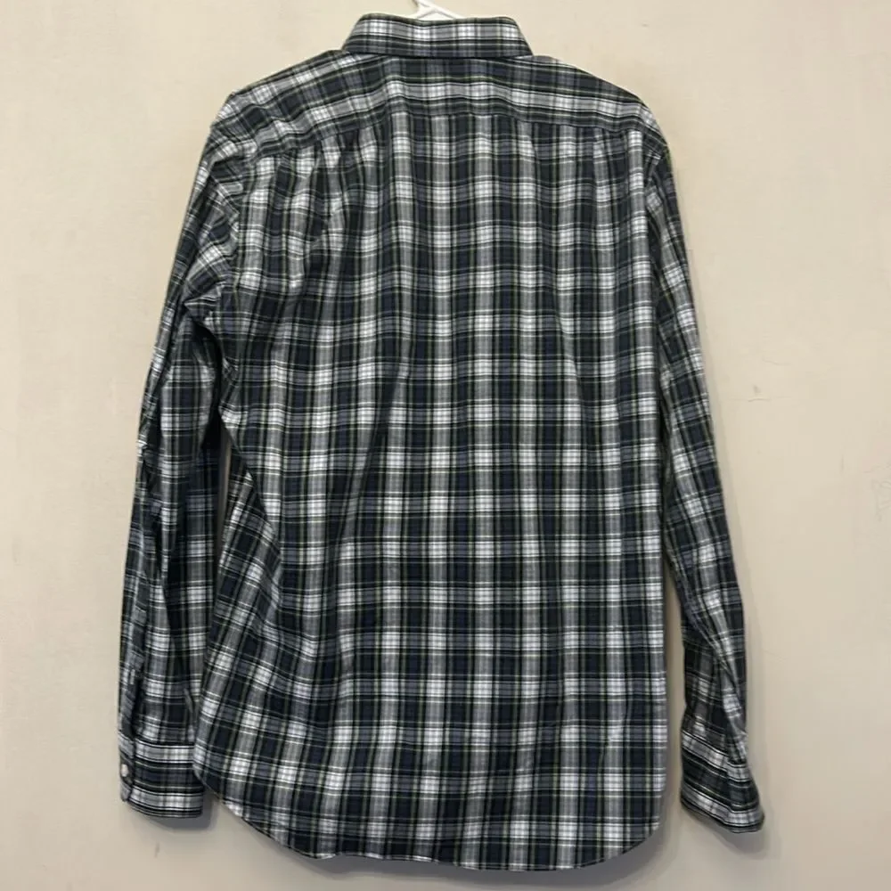 J Crew green blue white plaid long sleeve shirt Slim fit Size L EUC